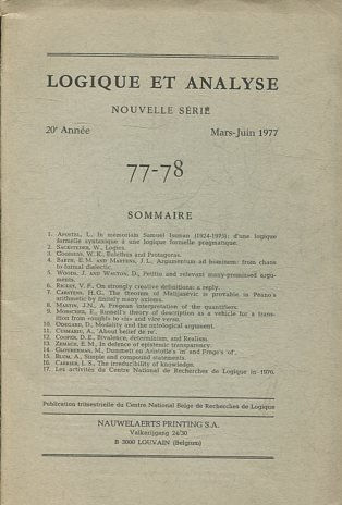 LOGIQUE ET ANALYSE. NOUVELLE SERIE. 20º ANNEE MARS-JUIN 1977.