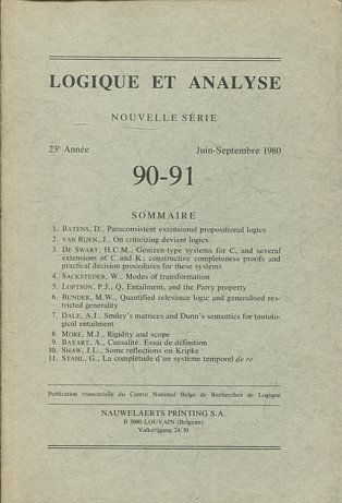 LOGIQUE ET ANALYSE. NOUVELLE SERIE. 23º ANNEE JUIN-SEPTEMBRE 1980 90-91.