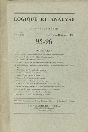 LOGIQUE ET ANALYSE. NOUVELLE SERIE. 24º ANNEE SEPTEMBRE-DECEMBRE 1981. 95-96.