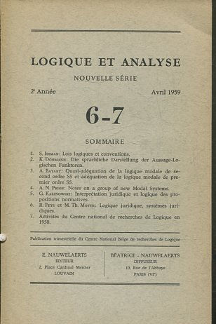 LOGIQUE ET ANALYSE. NOUVELLE SERIE. 2º ANNEE AVRIL 1959 6-7.