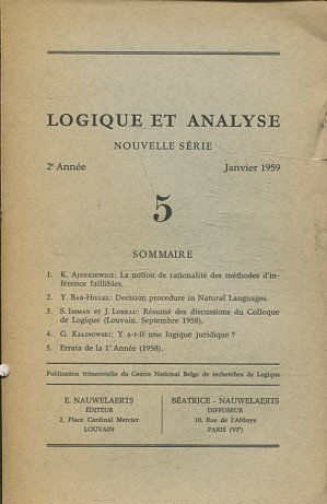 LOGIQUE ET ANALYSE. NOUVELLE SERIE. 2º ANNEE JANVIER 1959 5.