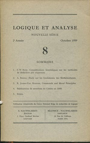 LOGIQUE ET ANALYSE. NOUVELLE SERIE. 2º ANNEE OCTOBRE 1959 8.