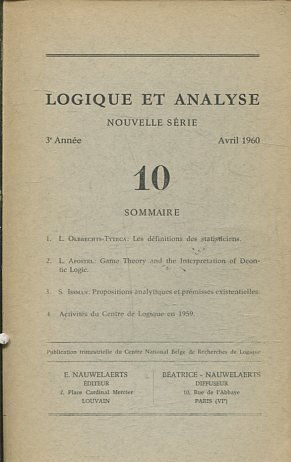 LOGIQUE ET ANALYSE. NOUVELLE SERIE. 3º ANNEE AVRIL 1960 10.