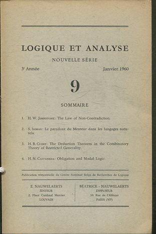 LOGIQUE ET ANALYSE. NOUVELLE SERIE. 3º ANNEE JANVIER 1960 9.