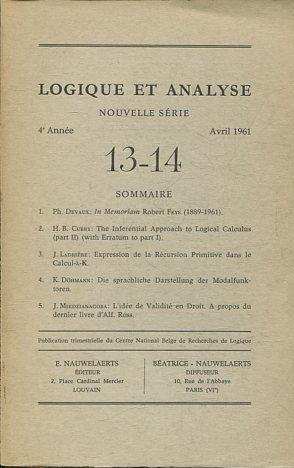 LOGIQUE ET ANALYSE. NOUVELLE SERIE. 4º ANNEE AVRIL 1961 13-14.