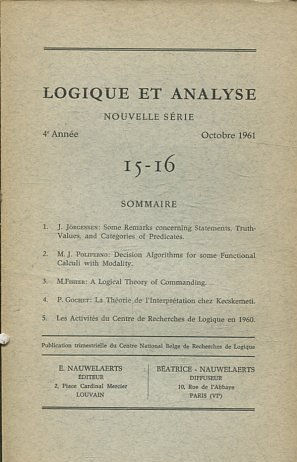 LOGIQUE ET ANALYSE. NOUVELLE SERIE. 4º ANNEEOCTOBRE 1961.