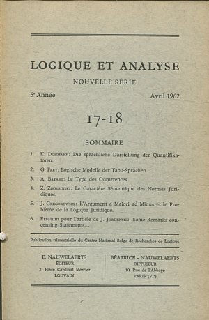 LOGIQUE ET ANALYSE. NOUVELLE SERIE. 5º ANNEE AVRIL 1962.