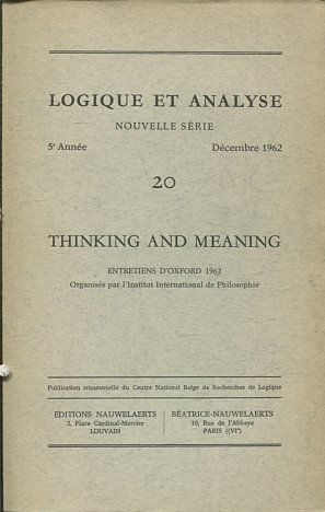 LOGIQUE ET ANALYSE. NOUVELLE SERIE. 5º ANNEE DECEMBRE 1962 20.