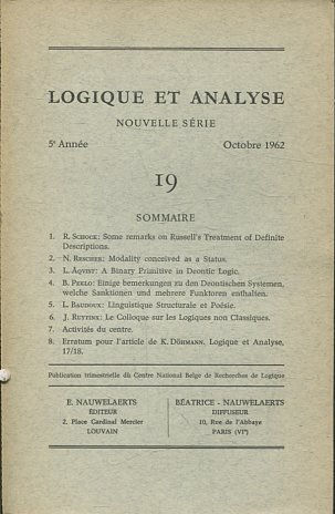 LOGIQUE ET ANALYSE. NOUVELLE SERIE. 5º ANNEE OCTOBRE 1962 19.