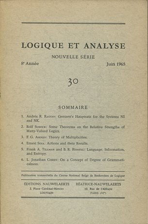 LOGIQUE ET ANALYSE. NOUVELLE SERIE. 8º ANNEE JUIN 1965 30.