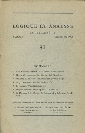 LOGIQUE ET ANALYSE. NOUVELLE SERIE. 8º ANNEE SEPTEMBRE 1965 31.