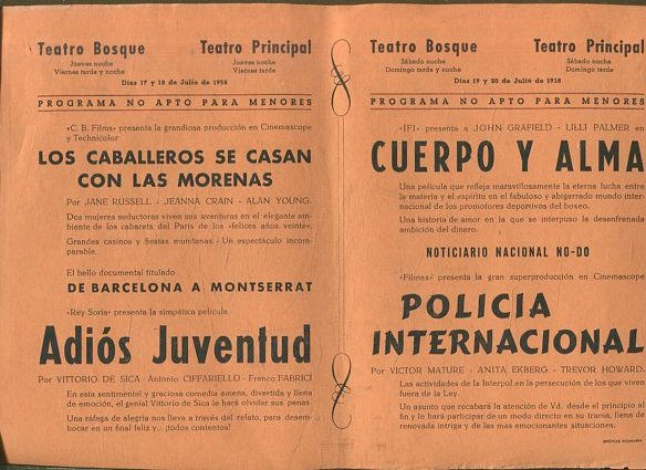 LOS CABALLEROS SE CASAN CON LAS MORENAS/ NO-DO/ ADIOS JUVENTUD. CUERPO Y ALMA/ NO-DO/ POLICIA INTERNACIONAL.