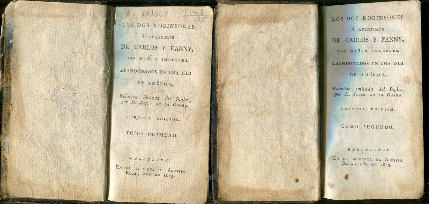 LOS DOS ROBINSONES O AVENTURAS DE CARLOS Y FANNY, DOS NIÑOS INGLESES ABANDONADOS EN UNA ISLA (2 VOLUMENES).