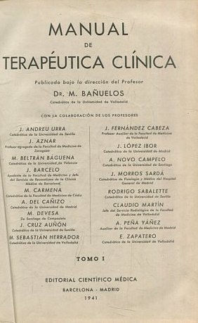 MANUAL DE TERAPEUTICA CLINICA. TOMO I.