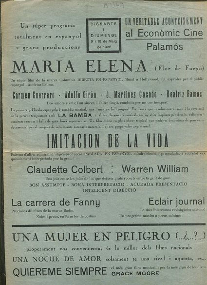 MARIA ELENA (FLOR DE FUEGO) / IMITACION DE LA VIDA /LA CARRERA DE FANNY / ECLAIR JPURNAL.