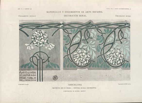 MATERIALES Y DOCUMENTOS DE ARTE ESPAÑOL. DECORACION MURAL. AÑO VI. LAMINA 44. SIGLO XX. ARTE CONTEMPORANEO, 5. BARCELONA. PROYECTO DE UN FRISO. PINTURA MURAL DECORATIVA.