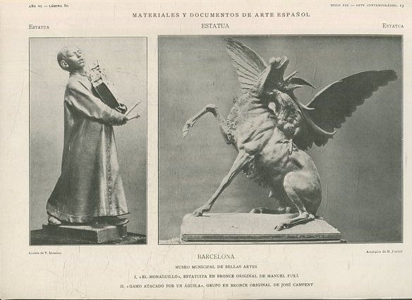 MATERIALES Y DOCUMENTOS DE ARTE ESPAÑOL. ESTATUA. AÑO VI. LAMINA 80. SIGLO XIX. ARTE CONTEMPORANEO, 13. BARCELONA. MUSEO MUNICIPAL DE BELLAS ARTES. EL MONAGUILLO ESTATUITA EN BRONCE ORIGINAL DE MANUEL FUXA.