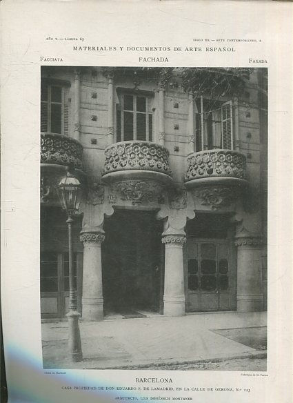 MATERIALES Y DOCUMENTOS DE ARTE ESPAÑOL. FACHADA. AÑO V. LAMINA 65. SIGLO XX. ARTE CONTEMPORANEO, 2. BARCELONA. CASA PROPIEDAD DE DON EDUARDO S. DE LAMADRID, EN LA CALLE DE GERONA, Nº 113.