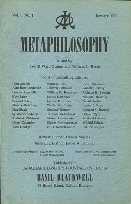 METAPHILOSOPHY VOL. 1, No. 1. JANUARY 1970.