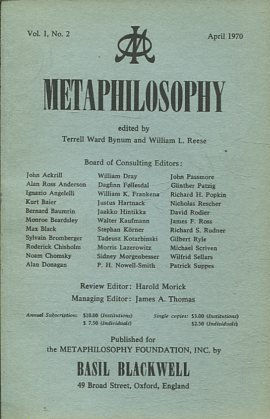 METAPHILOSOPHY VOL. 1, No. 2. APRIL 1970.