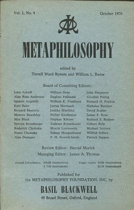 METAPHILOSOPHY VOL. 1, No. 4. OCTOBER 1970.