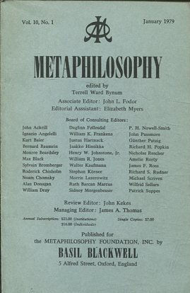 METAPHILOSOPHY VOL. 10, No. 1. JANUARY 1979.