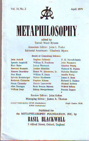 METAPHILOSOPHY, VOL. 10, NO. 2.