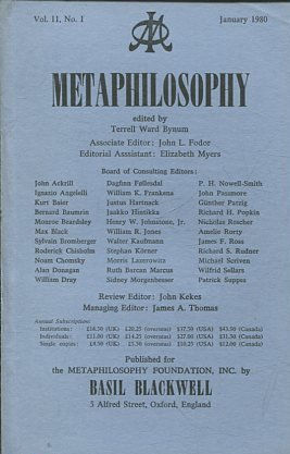 METAPHILOSOPHY VOL. 11, No. 1. JANUARY 1980.