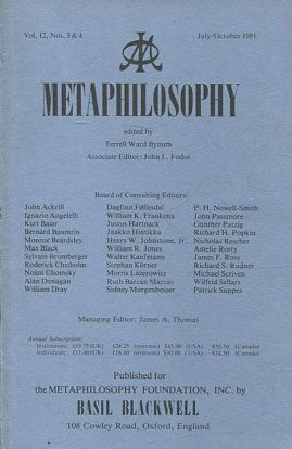 METAPHILOSOPHY VOL. 12, No. 3 & 4. JULY/ OCTOBER 1981.