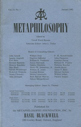 METAPHILOSOPHY VOL. 13, No. 1. JANUARY 1982.