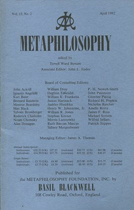 METAPHILOSOPHY VOL. 13, No. 2. APRIL 1982.