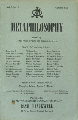 METAPHILOSOPHY VOL. 2, No. 4. OCTOBER 1971.