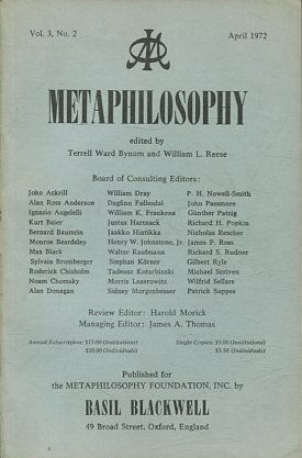 METAPHILOSOPHY VOL. 3, No. 2. APRIL 1972.