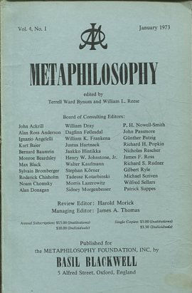 METAPHILOSOPHY VOL. 4, No. 1. JANUARY 1973.