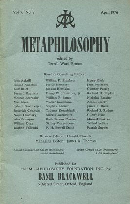 METAPHILOSOPHY VOL. 7, No. 2. APRIL 1976.