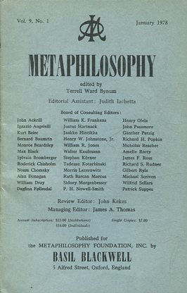 METAPHILOSOPHY VOL. 9, No. 1. JANUARY 1978.