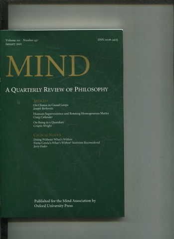 MIND. A QUARTERLY REVIEW OF PHILOSOPHY. VOL 110 NO 437.