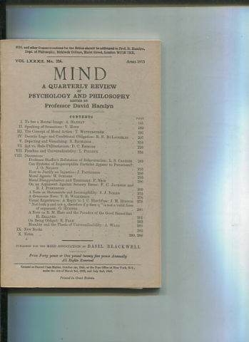 MIND. A QUARTERLY REVIEW OF PHILOSOPHY. VOL LXXXII NO 326.