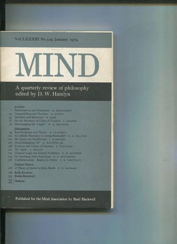 MIND. A QUARTERLY REVIEW OF PHILOSOPHY. VOL LXXXIII NO 329.