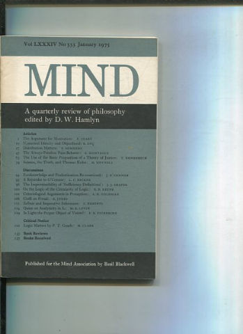 MIND. A QUARTERLY REVIEW OF PHILOSOPHY. VOL LXXXIV NO 333.