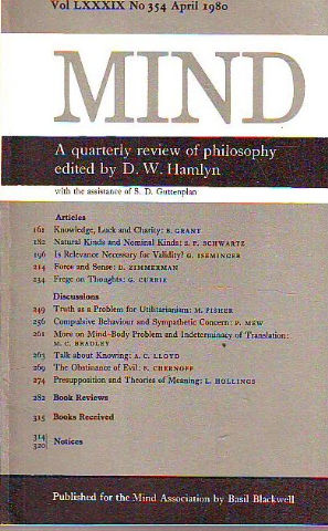 MIND. A QUARTERLY REVIEW OF PHILOSOPHY. VOL. LXXXIX, Nº 354.