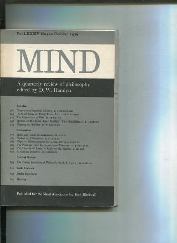 MIND. A QUARTERLY REVIEW OF PHILOSOPHY. VOL LXXXV NO 340.