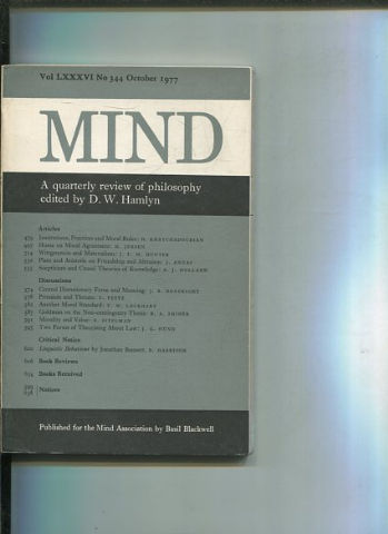 MIND. A QUARTERLY REVIEW OF PHILOSOPHY. VOL LXXXVI NO 344.