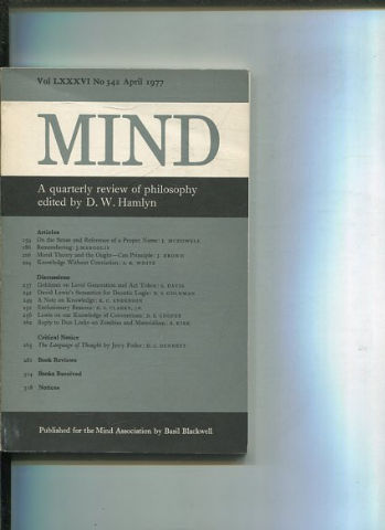 MIND. A QUARTERLY REVIEW OF PHILOSOPHY. VOL LXXXVI NO 342.