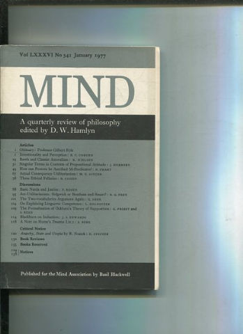 MIND. A QUARTERLY REVIEW OF PHILOSOPHY. VOL LXXXVI NO 341.