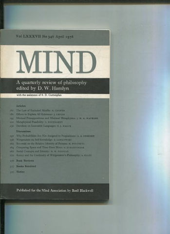 MIND. A QUARTERLY REVIEW OF PHILOSOPHY. VOL LXXXXII NO 346.