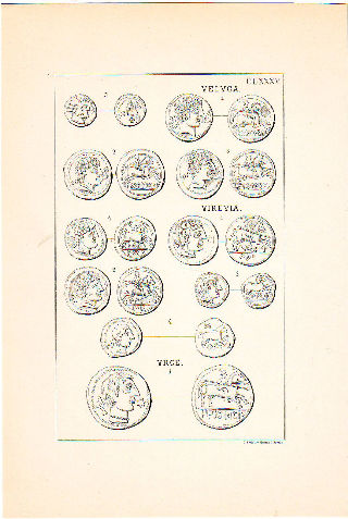 MONEDAS DE LA ESPAÑA ULTERIOR. LAMINA CLXXXV: VELUCA. VIREVIA. URCE