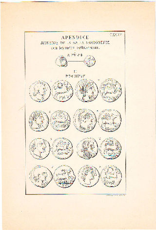 MONEDAS DE LA ESPAÑA ULTERIOR. LAMINA CXCIV: APENDICE. MONEDAS DE LA GALIA NARBONENSE CON LEYENDAS CELTIBERICAS.