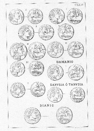 MONEDAS DE LA ESPAÑA ULTERIOR. LAMINA CXXIII: DAMANIO. DANUSIA O TANUSIA. DIANIO.