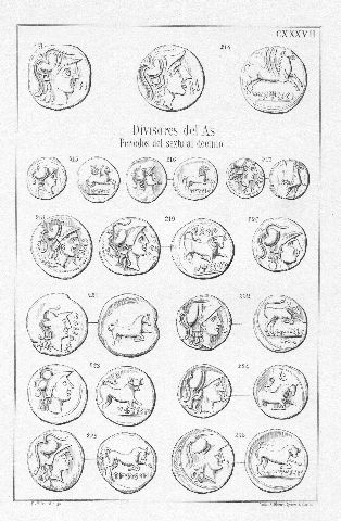 MONEDAS DE LA ESPAÑA ULTERIOR. LAMINA CXXXVII: INDICA. ASES IBEROS. PERIODOS DEL 4º AL 10º. DIVISORES DEL AS. PERIODOS DEL SEXTO AL DECIMO.